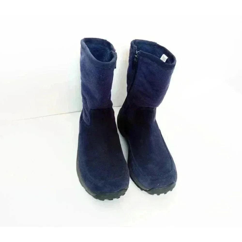 L.L. Bean Womens Winter Boots Blue Black Suede Mid Calf Flat Heel Pull On 6.5 M